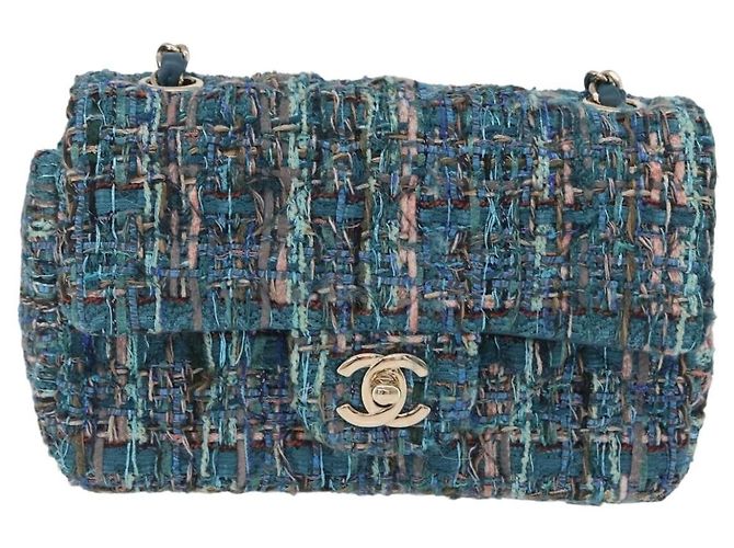 Borsa a tracolla CHANEL Mini Matelasse 20 in tweed Verde e Oro CC Auth 200062SM D'oro - vista 13