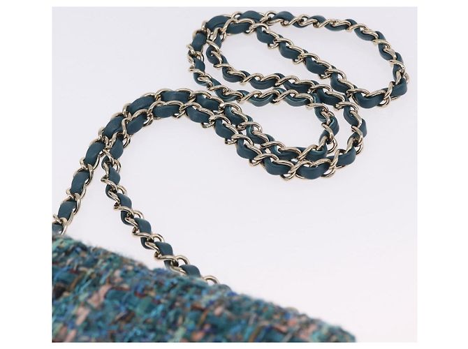 Borsa a tracolla CHANEL Mini Matelasse 20 in tweed Verde e Oro CC Auth 200062SM D'oro - vista 14