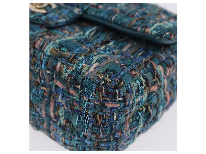 Borsa a tracolla CHANEL Mini Matelasse 20 in tweed Verde e Oro CC Auth 200062SM D'oro - vista 15