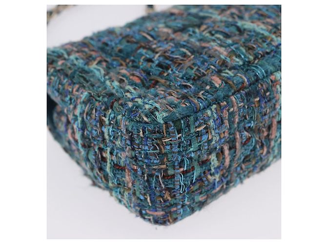 Borsa a tracolla CHANEL Mini Matelasse 20 in tweed Verde e Oro CC Auth 200062SM D'oro - vista 16