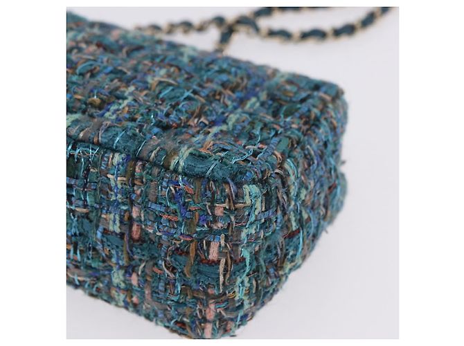 Borsa a tracolla CHANEL Mini Matelasse 20 in tweed Verde e Oro CC Auth 200062SM D'oro - vista 17