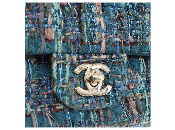 Borsa a tracolla CHANEL Mini Matelasse 20 in tweed Verde e Oro CC Auth 200062SM D'oro - vista 18
