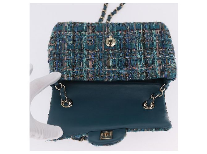 Borsa a tracolla CHANEL Mini Matelasse 20 in tweed Verde e Oro CC Auth 200062SM D'oro - vista 19
