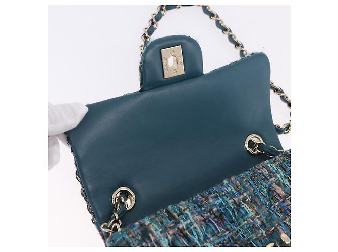 Borsa a tracolla CHANEL Mini Matelasse 20 in tweed Verde e Oro CC Auth 200062SM D'oro - vista 20