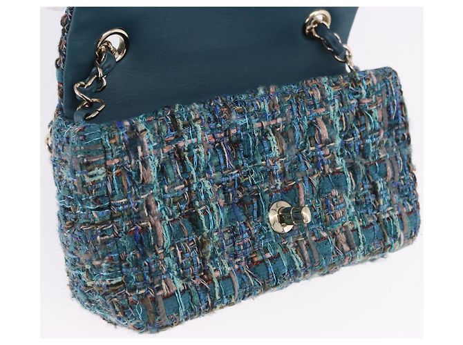 Borsa a tracolla CHANEL Mini Matelasse 20 in tweed Verde e Oro CC Auth 200062SM D'oro - vista 21