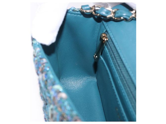 Borsa a tracolla CHANEL Mini Matelasse 20 in tweed Verde e Oro CC Auth 200062SM D'oro - vista 24