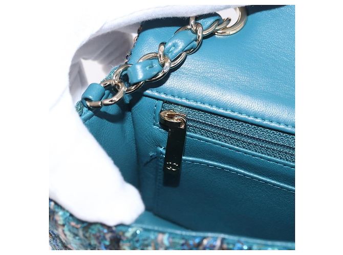 Borsa a tracolla CHANEL Mini Matelasse 20 in tweed Verde e Oro CC Auth 200062SM D'oro - vista 25
