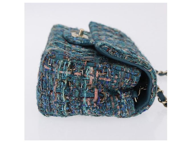 Borsa a tracolla CHANEL Mini Matelasse 20 in tweed Verde e Oro CC Auth 200062SM D'oro - vista 3
