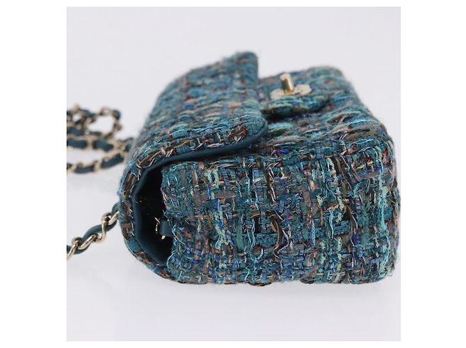 Borsa a tracolla CHANEL Mini Matelasse 20 in tweed Verde e Oro CC Auth 200062SM D'oro - vista 4