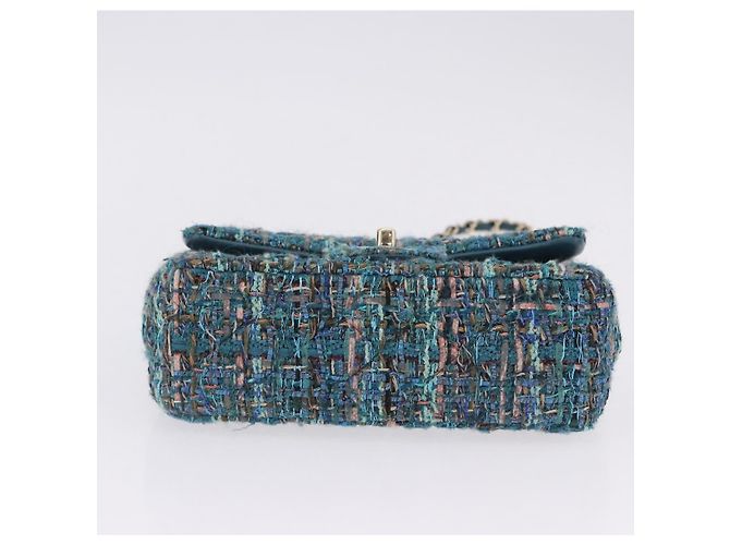Borsa a tracolla CHANEL Mini Matelasse 20 in tweed Verde e Oro CC Auth 200062SM D'oro - vista 5