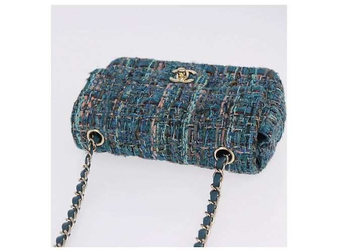 Borsa a tracolla CHANEL Mini Matelasse 20 in tweed Verde e Oro CC Auth 200062SM D'oro - vista 6