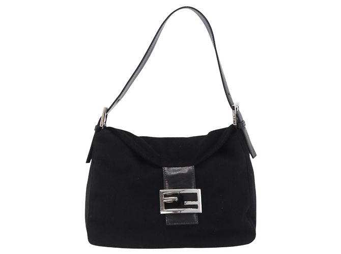 Borsa a spalla FENDI Mamma Baguette in lana nera argento Auth 201915V Nero - vista 13