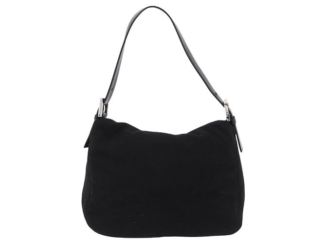 Borsa a spalla FENDI Mamma Baguette in lana nera argento Auth 201915V Nero - vista 2
