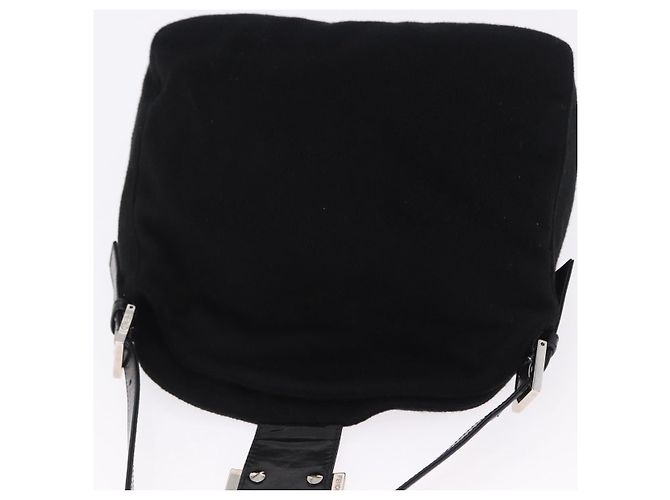 Borsa a spalla FENDI Mamma Baguette in lana nera argento Auth 201915V Nero - vista 9