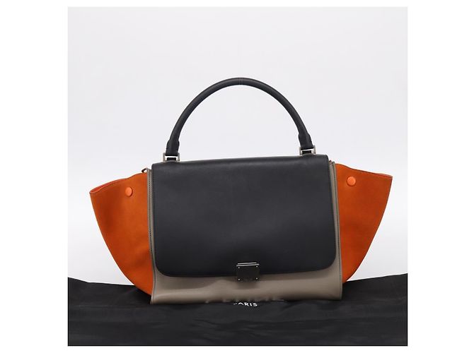 Céline Borsa a mano CELINE Trapeze in pelle 2way Arancione Argento Auth 202307V - vista 12