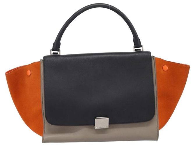 Céline Borsa a mano CELINE Trapeze in pelle 2way Arancione Argento Auth 202307V - vista 13