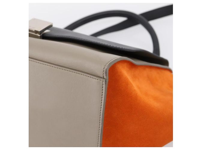 Céline Borsa a mano CELINE Trapeze in pelle 2way Arancione Argento Auth 202307V - vista 16