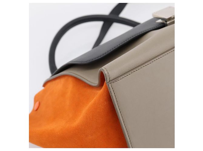 Céline Borsa a mano CELINE Trapeze in pelle 2way Arancione Argento Auth 202307V - vista 17