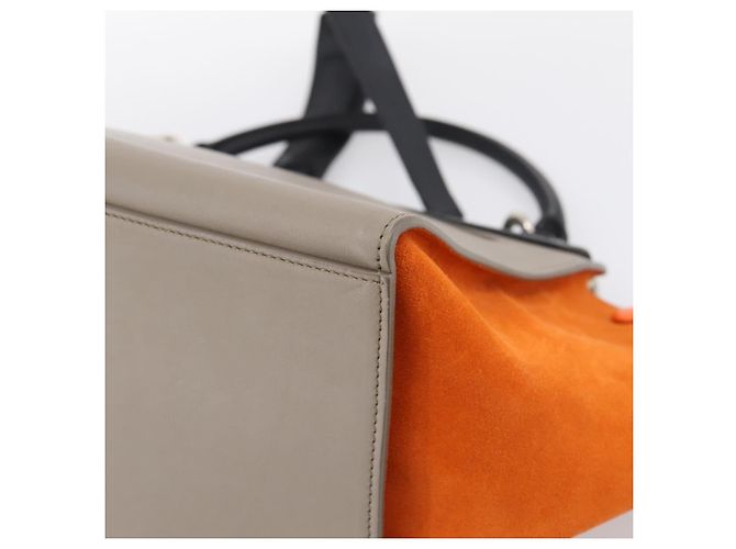 Céline Borsa a mano CELINE Trapeze in pelle 2way Arancione Argento Auth 202307V - vista 18