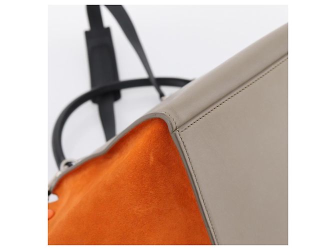 Céline Borsa a mano CELINE Trapeze in pelle 2way Arancione Argento Auth 202307V - vista 19