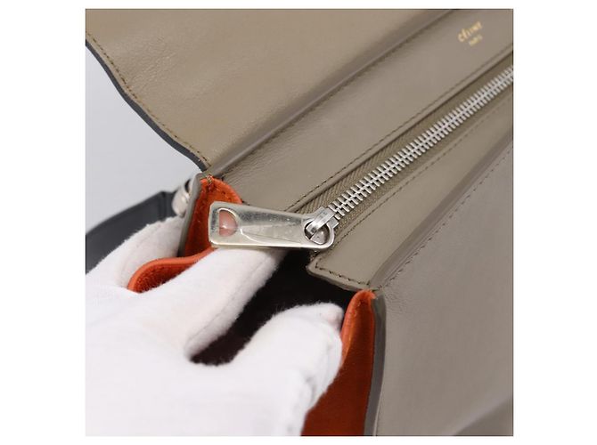 Céline Borsa a mano CELINE Trapeze in pelle 2way Arancione Argento Auth 202307V - vista 21