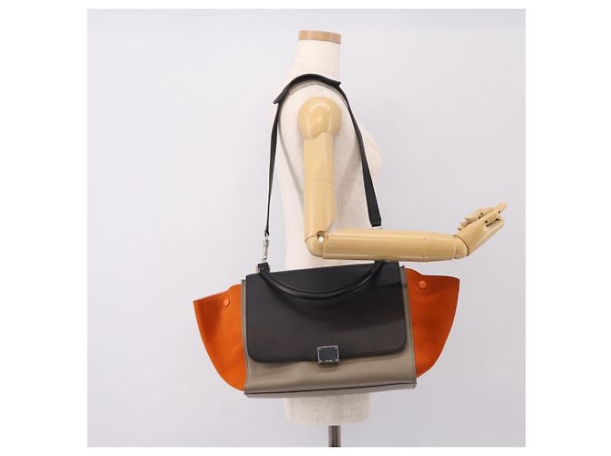 Céline Borsa a mano CELINE Trapeze in pelle 2way Arancione Argento Auth 202307V - vista 26