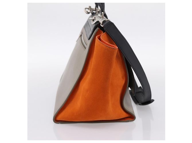 Céline Borsa a mano CELINE Trapeze in pelle 2way Arancione Argento Auth 202307V - vista 3