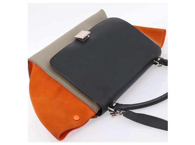 Céline Borsa a mano CELINE Trapeze in pelle 2way Arancione Argento Auth 202307V - vista 6