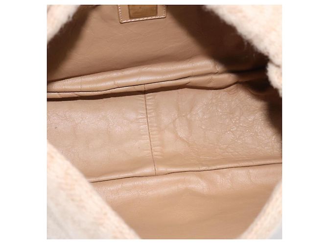 Borsa a tracolla FENDI Mamma Baguette in lana beige argento Auth 200802V - vista 11