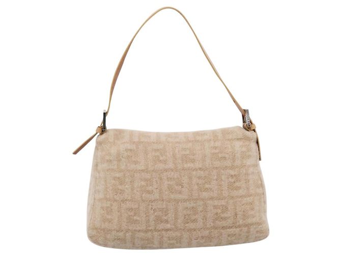 Borsa a tracolla FENDI Mamma Baguette in lana beige argento Auth 200802V - vista 2