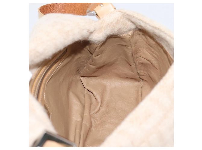 Borsa a tracolla FENDI Mamma Baguette in lana beige argento Auth 200802V - vista 20