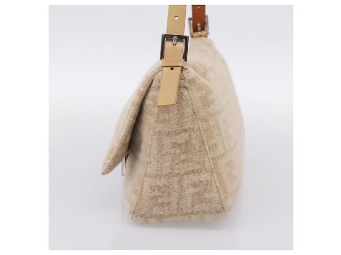 Borsa a tracolla FENDI Mamma Baguette in lana beige argento Auth 200802V - vista 4