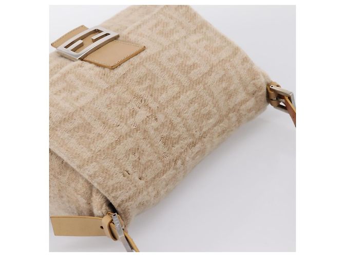 Borsa a tracolla FENDI Mamma Baguette in lana beige argento Auth 200802V - vista 6