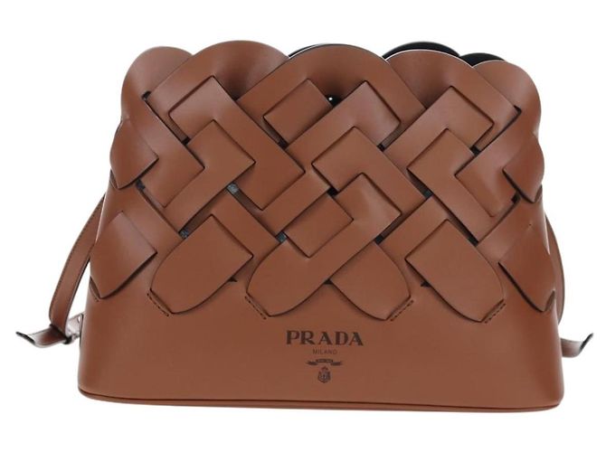 Borsa a tracolla PRADA Vitello Intrecciato in pelle marrone argento autentica 198942M - vista 13