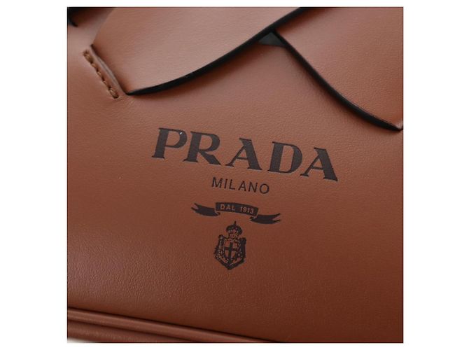 Borsa a tracolla PRADA Vitello Intrecciato in pelle marrone argento autentica 198942M - vista 18