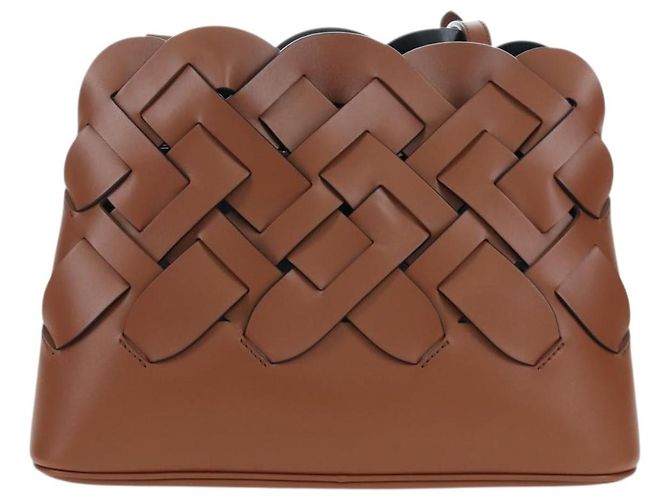 Borsa a tracolla PRADA Vitello Intrecciato in pelle marrone argento autentica 198942M - vista 2