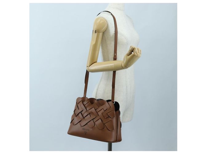 Borsa a tracolla PRADA Vitello Intrecciato in pelle marrone argento autentica 198942M - vista 26