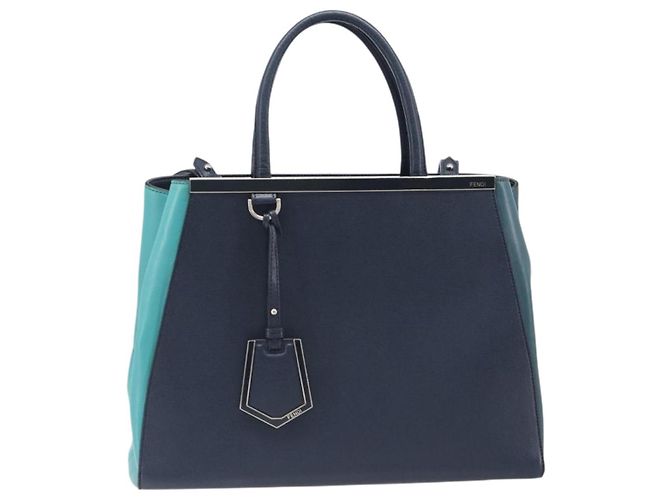 FENDI 2 JOURS Handtasche Leder 2way Navy Silver Auth fm5429A Silber Marineblau - Ansicht 13
