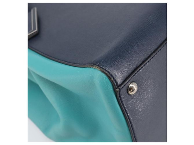 FENDI 2 JOURS Handtasche Leder 2way Navy Silver Auth fm5429A Silber Marineblau - Ansicht 16