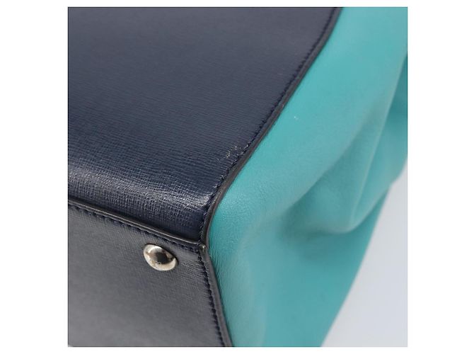 FENDI 2 JOURS Handtasche Leder 2way Navy Silver Auth fm5429A Silber Marineblau - Ansicht 17