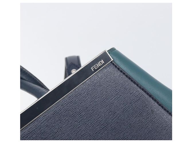 FENDI 2 JOURS Handtasche Leder 2way Navy Silver Auth fm5429A Silber Marineblau - Ansicht 19