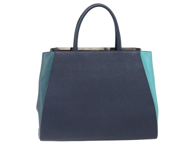 FENDI 2 JOURS Handtasche Leder 2way Navy Silver Auth fm5429A Silber Marineblau - Ansicht 2