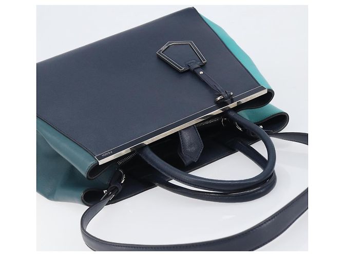 FENDI 2 JOURS Handtasche Leder 2way Navy Silver Auth fm5429A Silber Marineblau - Ansicht 6