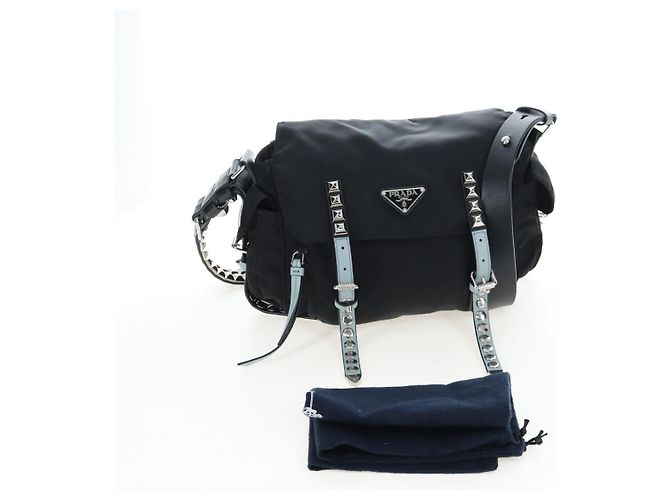 Borsa a tracolla PRADA Nylon Nero Argento Auth 199923SAM - vista 12