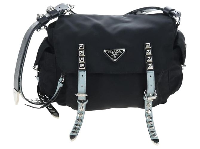 Borsa a tracolla PRADA Nylon Nero Argento Auth 199923SAM - vista 13