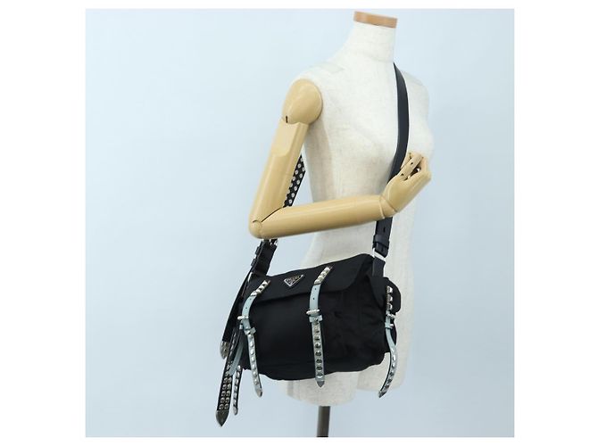 Borsa a tracolla PRADA Nylon Nero Argento Auth 199923SAM - vista 36