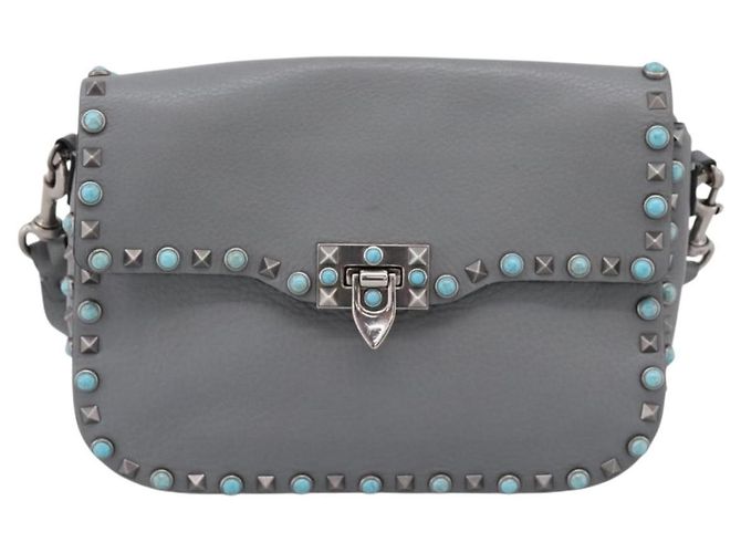 Borsa a tracolla VALENTINO in pelle Gray Blue Auth 202167 Marrone - vista 13