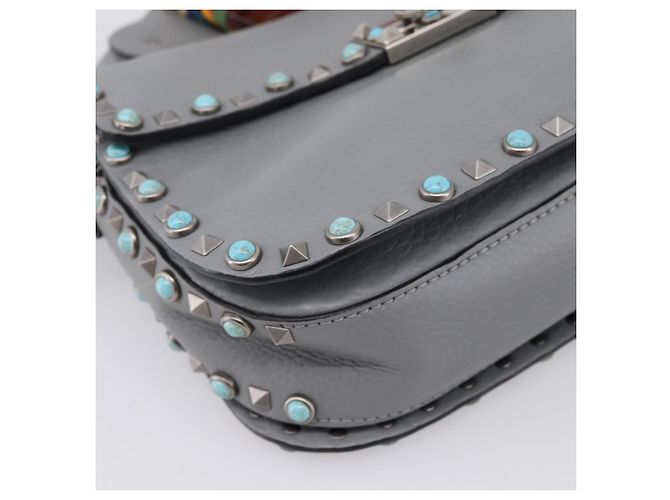 Borsa a tracolla VALENTINO in pelle Gray Blue Auth 202167 Marrone - vista 14