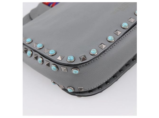 Borsa a tracolla VALENTINO in pelle Gray Blue Auth 202167 Marrone - vista 16