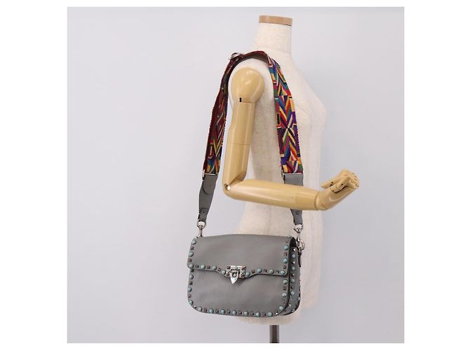 Borsa a tracolla VALENTINO in pelle Gray Blue Auth 202167 Marrone - vista 24